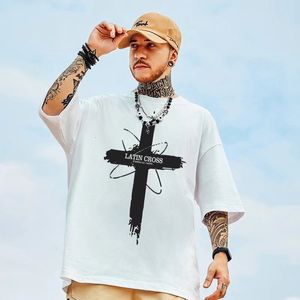 T-shirts voor heren grappig design Latin Cross bedrukt t-shirt voor mannen zomer hiphop korte mouw tops y2k streetwear oversized tee shirts 230627