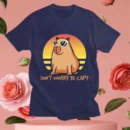 Heren t-shirts grappig, maak je geen zorgen, wees cappy capybara katoenen t-shirt dieren geprinte mannen dames t-shirt los casual o-neck unisex ts strtwear t240510
