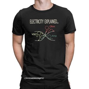 T-shirts masculins drôles électricité expliquée électricien ohm amplu volt mens tops t shirts ohms loi vintage t t-shirts coton nouveau haut d'arrivée t240425