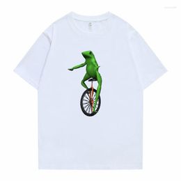 Camisetas para hombre, camiseta gráfica divertida de rana verde montando un monociclo, camiseta de algodón de dibujos animados de Anime para hombres y mujeres, camiseta informal de moda Unisex de gran tamaño