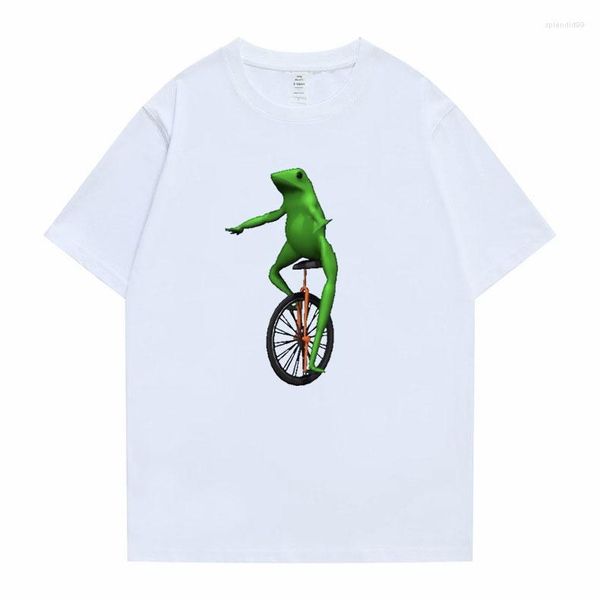 T-shirts pour hommes Funny Green Frog Riding A Monocycle Graphic Tshirt Hommes Femmes Anime Cartoon Cotton Shirt Unisex Fashion Casual Oversized