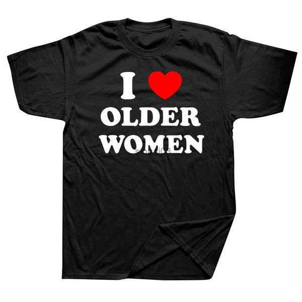 T-shirts hommes drôles j'aime les femmes plus âgées coeur mamans chaudes t-shirts style d'été graphique coton streetwear à manches courtes cadeaux d'anniversaire t-shirt hommes