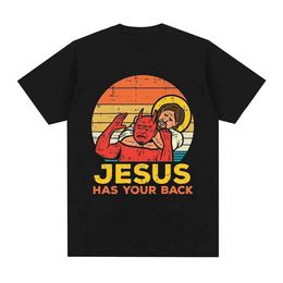 T-shirts masculins drôles Jésus a le dos jiu jitsu rétro chrétien t-shirt masque 100% coton mode haut anty t-shirts surdimensionnés strtwear t240506
