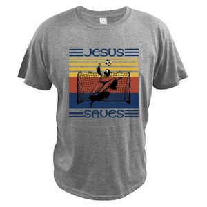 Heren t shirts grappig Jezus redt t-shirt parodie voetballer Save keeper sport drama film vintage grafisch crew nek shirt