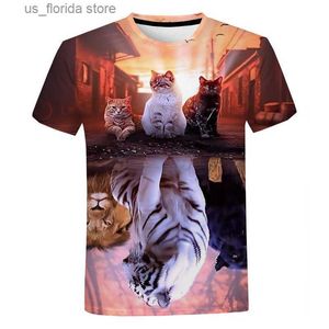 T-shirts voor heren Grappige kinder-T-shirts Levendige 3D Felines Cat Printing T-shirt voor mannen Tops Zomer Man Leuke katten T-shirts Oversized dameskleding Y240321