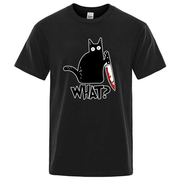 T-shirts masculins T-shirt à couteau drôle Cat animé T-shirt Imprimé Fashion Fashion décontractée SEVES LOBE COTTON OFFICIEL