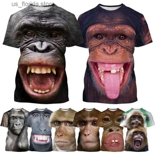 Camisetas para hombres Funny Monkey Lip Graphic T Shirt para hombres Ropa 3D Spoof Gorilla Orangutan Print T-shirt Unisex Kid Boy Short Slve Tops Y240321