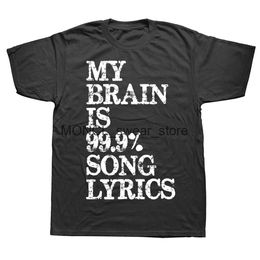 T-shirts masculins Funny Music Lover Gifts My Brain est à 99% Paroles de chansons T-shirts Graphic Cotton Strtwear Short Slve Birthday Summer T-shirt H240506