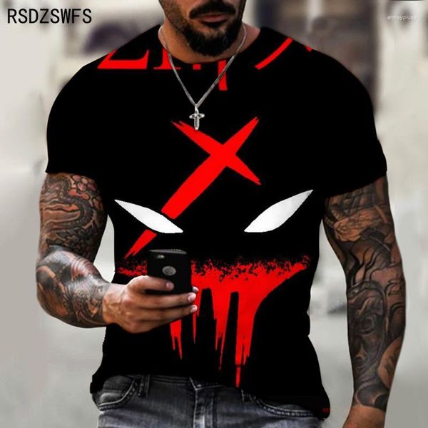 Camisetas para hombre, camiseta con patrón divertido, camiseta de terror con cuello redondo, ropa de moda de verano para hombre, ropa de calle de talla grande, camiseta 3D de Hip Hop