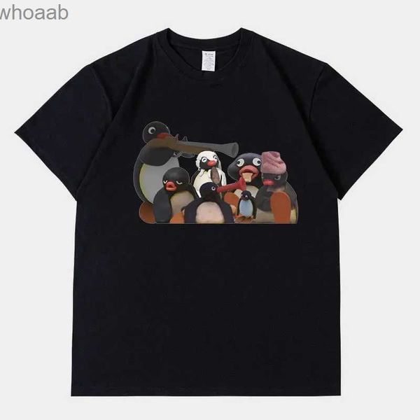 Camisetas para hombre, divertida camiseta con gráfico de pingüino Meme, camisetas de manga corta con cuello redondo a la moda Retro para hombre, Camiseta de algodón de gran tamaño Unisex y2k, ropa de calle 240130