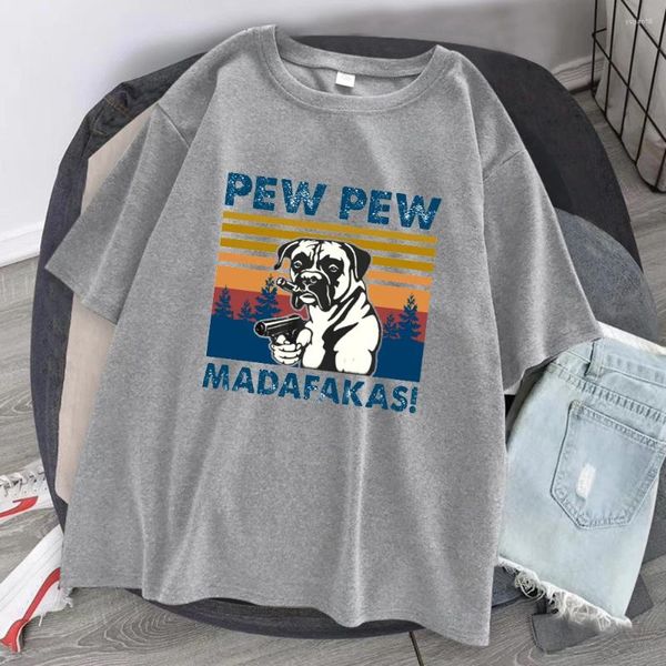 T-shirts masculins drôles Pew Madafakas Cool Dog Imprimée féminine Tshirt Home Summer Loose Short à manches 2024 Femmes