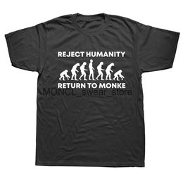 Camisetas para hombres Funny Rechear Humanity Regreso a Monkey Evolution THICHS Graphic Cotton Strtwear Short Slve Birthday Gifts Camiseta de verano H240506