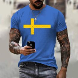 Heren T-shirts Grappige Zweedse vlag Vintage Look Stijl Shirt Mannen Retro Gevoel Zweden Kronor Unisex T-shirt Cool Sverige T-shirts