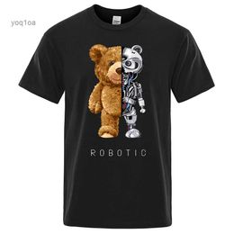 T-shirts pour hommes Funny Teddy Bear Robot Tshirt Robotic Bear Hommes Manches courtes Mode Vêtements décontractés T-shirts en coton d'été T-shirts de rue surdimensionnés