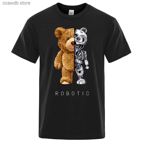 T-shirts pour hommes Funny Teddy Bear Robot Tshirt Robotic Bear Hommes Manches courtes Mode Vêtements de sport T-shirts en coton d'été T-shirts de rue surdimensionnés T240105