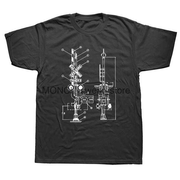 T-shirts masculins Modèle de chemin de fer vintage Funny Crossing Patent Drawing Train T-Shirts Graphic Strtwear Short Slve Birthday Gifts T-shirt H240506