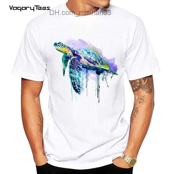 T-shirts pour hommes T-shirt animal aquarelle drôle pour hommes Top Tshirt Casual Tops Streetwear Tee Aquarelle Tortue de mer Imprimer hommes tshirt Z230704