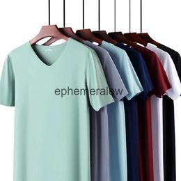 Heren T-shirts G6DF Mannen Ijs Zijde Korte Mouw T-shirt V-hals Effen Kleur Naadloos Slanke Sneldrogende Topephemeralew