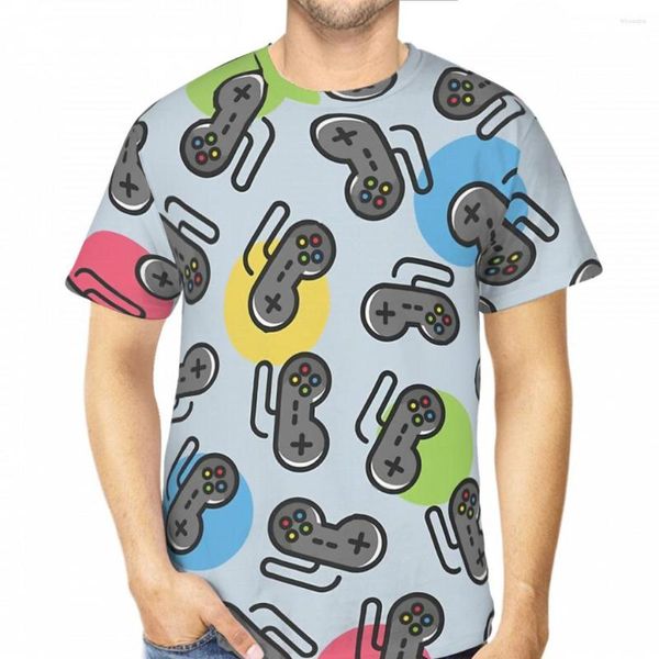 Camisetas para hombre, camisetas con controlador de juegos, patrón de consola de juegos, estampado 3D de gran tamaño, manga corta, poliéster Retro