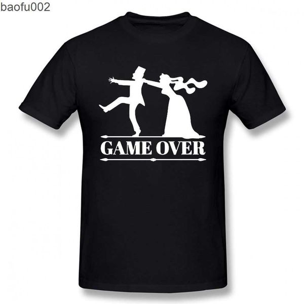 T-shirts pour hommes Game Over Bride Groom Bachelor Party T-shirt T-shirt drôle Vêtements pour hommes à manches courtes Camisetas T-shirt W0322
