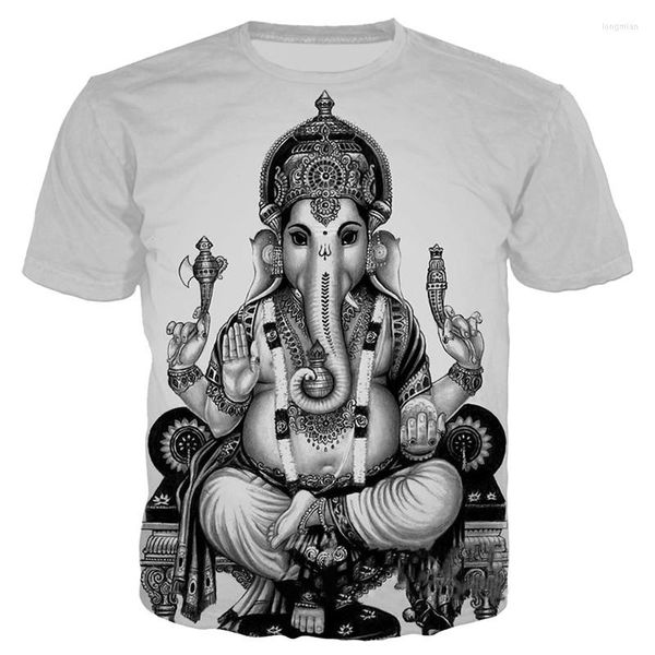 Camisetas para hombre, camisetas Ganesha con estampado 3D del dios hindú de la sabiduría, camiseta para hombre y mujer, pantalón corto informal de verano, camisa de gran tamaño Harajuku de manga