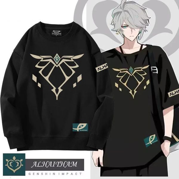 T-shirts pour hommes Genshin Impact Alhaitham Cosplay Sweat à capuche Costume Sweatshirts Printemps Automne Al Haitham Manteau Pull Sportwear Streetwear Tops 231207