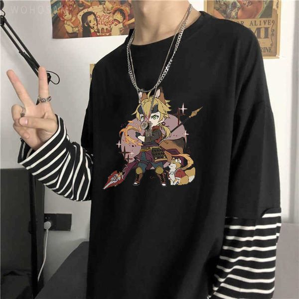 T-shirts pour hommes Genshin Impact Harajuku T-shirts à manches longues pour femmes Harajuku Hot Game Thoma Kawaii Cartoon Graphics T-shirt surdimensionné d'été Tops Y2302