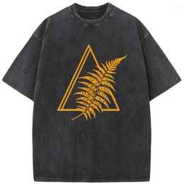 Camisetas para Hombre Geométrica Triángulo Dorado Planta Que Camisa De Manga Corta Moda Casual Lavada Camiseta Vintage Verano Algodón Bleach