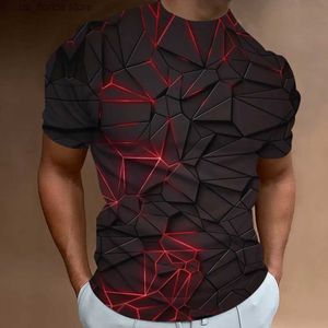 T-shirts voor heren Geometrische lijn T-shirt Heren 3D Print Casual Korte Slve Ts Zomer O-hals Losse trui Cool Tops Mode Strt Sweatshirt Y240315