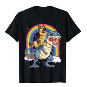 Camisetas para hombres Pastor alemán Riding Dinosaur T Rex Camiseta para Men Rainbow Camiseta Diseño de algodón Tops Camiseta Faddish Mens T Shirts T240505