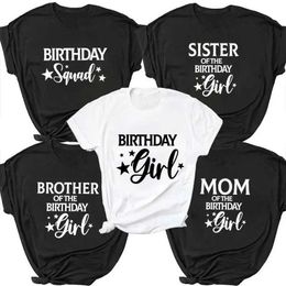 T-shirts voor herenmeisjes Birthday Squad Party T-shirt Familie Mama Papa Brother Sister of the Birthday Squad T-shirt Tops O nek korte slev ts t240506