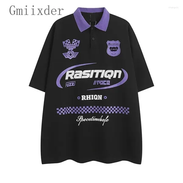 Camisetas para hombres Gmiixder Retro Algodón Racing Polo de manga corta American Street Motocicleta de gran tamaño Pareja Camiseta de verano unisex