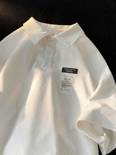 Camisetas para hombres Gmiixder Waffle Camisa de la solapa pesada Mujeres Mujeres Diseño de parche de gran tamaño blusa de mando de verano Top Z0220 Top Z0220