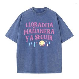 Camisetas masculinas Go On Crying Tomorrow Face triste Camisetas masculinas lavadas com suor no verão Roupas de tamanho grande Roupas de rua soltas Camisetas unissex de algodão