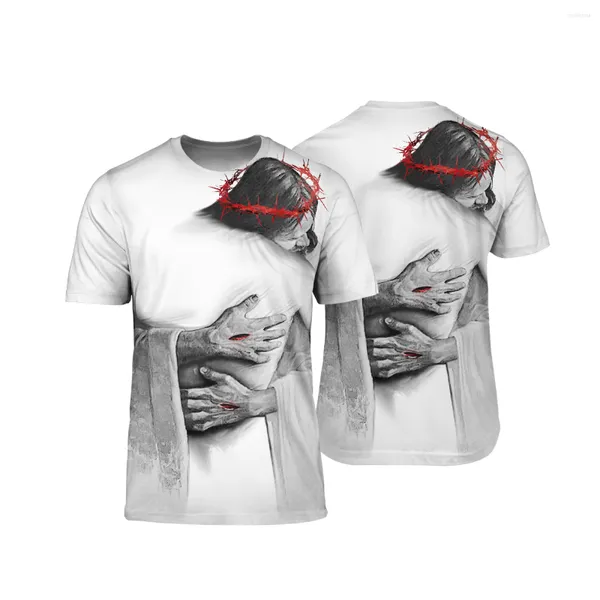 Camisetas para hombre Dios Jesús Gran Abrazo 3D Camisetas completamente estampadas para hombres/mujeres Diseño Ropa de calle blanca Camiseta de gran tamaño 5XL 6XL Ropa de niño