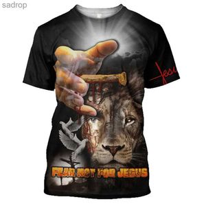 T-shirts pour hommes Dieu religieux Christ Jésus et Lion 3d Mentiers imprimés t -shirts o Cloths de rue plomb Sleeves courtes.xw