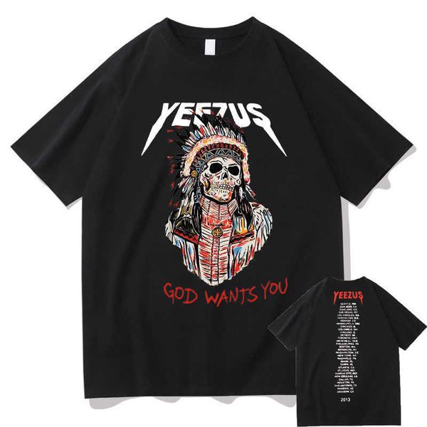 Camisetas para hombres God Wants You Tees Camiseta con estampado de doble cara Tops Tribal Skull Graphic T-shirts Verano Hombres Mujeres Hip-Hop T Shirt T230103