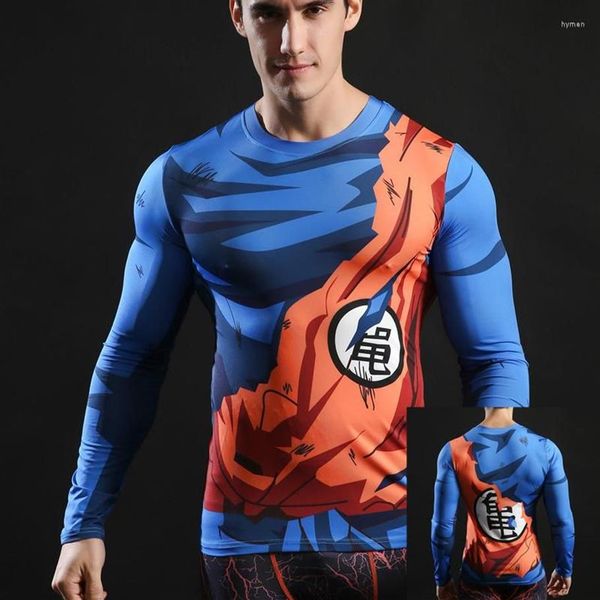 T-shirts pour hommes Goku été course Fitness tenue de sport serré à manches longues T-Shirt Anime 3D impression numérique séchage rapide Gym Suit278v