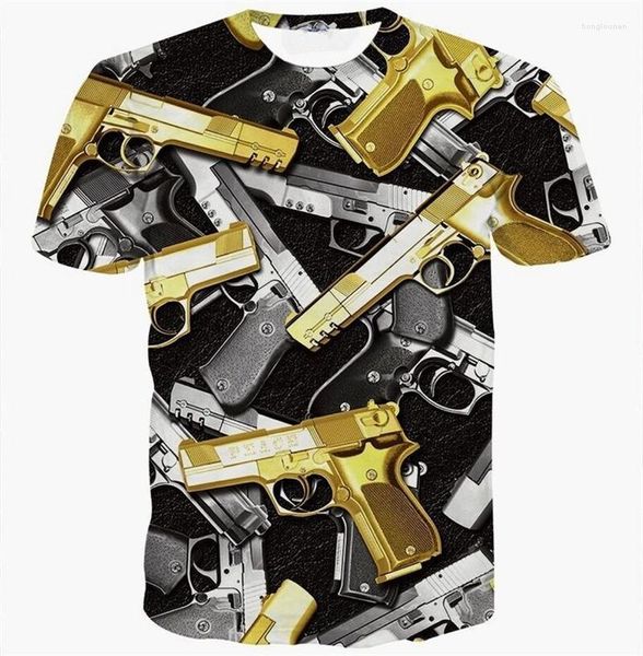 T-shirts pour hommes Pistolet or et argent Tendance européenne américaine Impression numérique T-shirt à manches courtes Homme