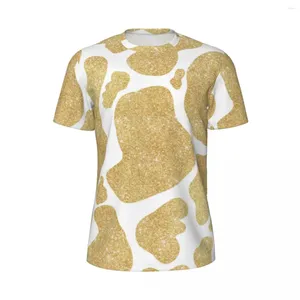 T-shirts pour hommes T-shirt imprimé vache blanche dorée T-shirts à paillettes Tendance T-shirts de sport à manches courtes Tops à séchage rapide Vêtements surdimensionnés d'été