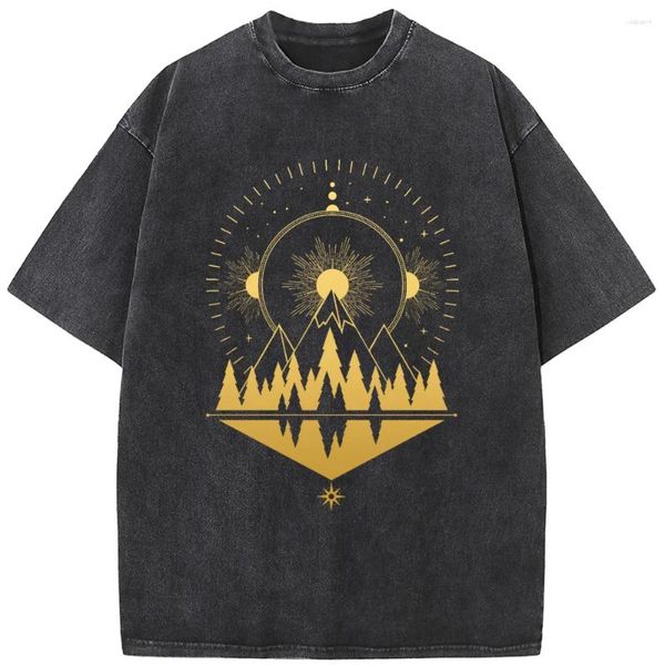 Camisetas para hombre, camisa de manga corta Golden Star Mountain, ropa informal estilo Hip Hop, camisetas lavadas para hombre de colores Vintage