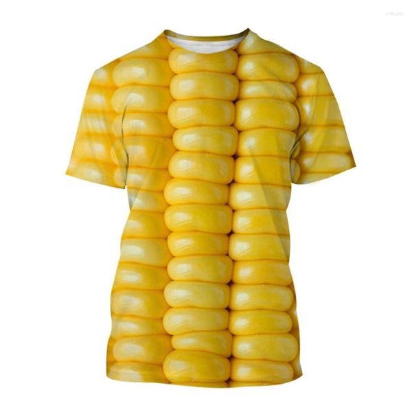 Camisetas para hombre, camiseta con estampado 3D de maíz amarillo dorado, ropa de calle de moda para hombre y mujer, camisetas informales de gran tamaño con cuello redondo para verano, camisetas Harajuku para niños