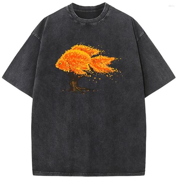 T-shirts pour hommes Goldfish Tree T-shirt à manches courtes 2023 lavé vieux haute qualité unisexe respirant t-shirts occasionnels