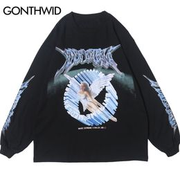 T-shirts pour hommes GONTHWID Creative 3D Angel Print T-shirts à manches longues Chemises Streetwear Hip Hop Hipster Casual Loose T-shirts Hommes Mode Tops 220926
