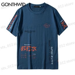 T-shirts voor heren Gonthwid Soda Water gescheurd gedrukt T Shirts Streetwear 2023 Hip Hop Chinees Karakter Casual Korte Mouw Tops Tees Men T-shirts T230512