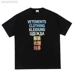 Camisetas para hombres Buena calidad 2023 VETEMENTS Camiseta de moda Hombres Vetements Camisas de gran tamaño Cuello trasero Tonal Letra bordada Mujeres Tees