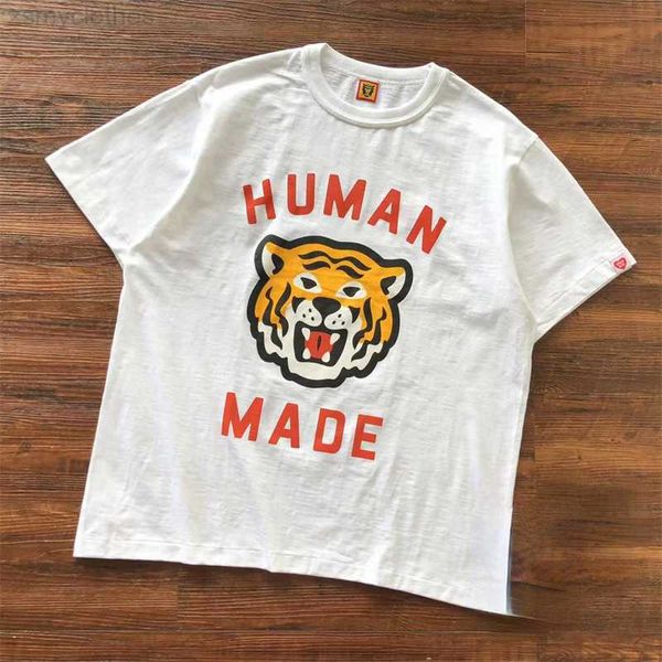 Camisetas para hombre de buena calidad 2023ss, camiseta de moda hecha a mano para hombre, camisetas con estampado de tigre de dibujos animados para mujer, ropa informal de algodón flameada