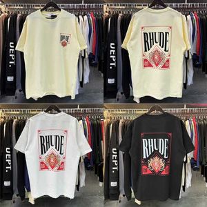 T-shirts hommes bonne qualité nouveauté rhude mode t-shirt hommes abricot lâche manches courtes carte rouge femmes noir blanc t-shirts