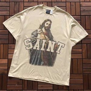 T-shirts pour hommes Bonne qualité Saint Michael Jesus Mode Tee Hommes Légèrement Oversize Femmes T-shirt Vintage Court Sle Vêtements Pour Hommes J240325