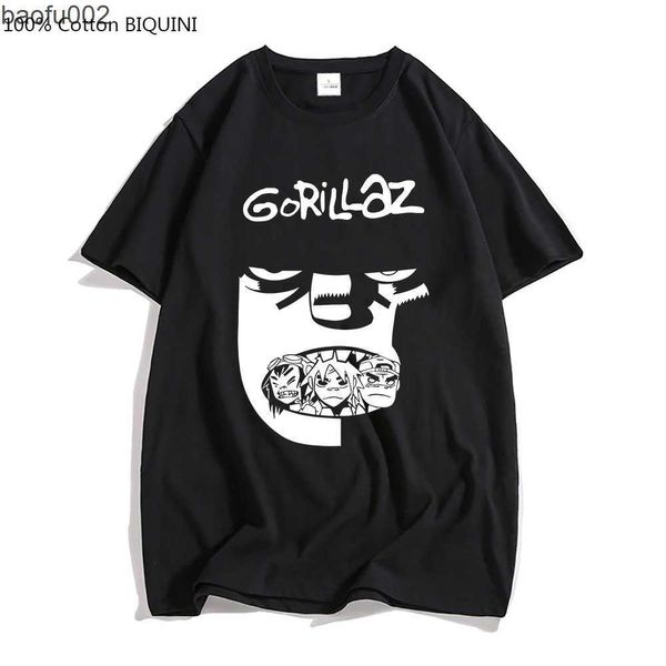 T-shirts hommes Gorillaz T-shirt Hot Music Band Harajuku T-shirt à manches courtes 100% coton Impression graphique T-shirt T-shirts pour hommes / femmes Tops Homme W0322